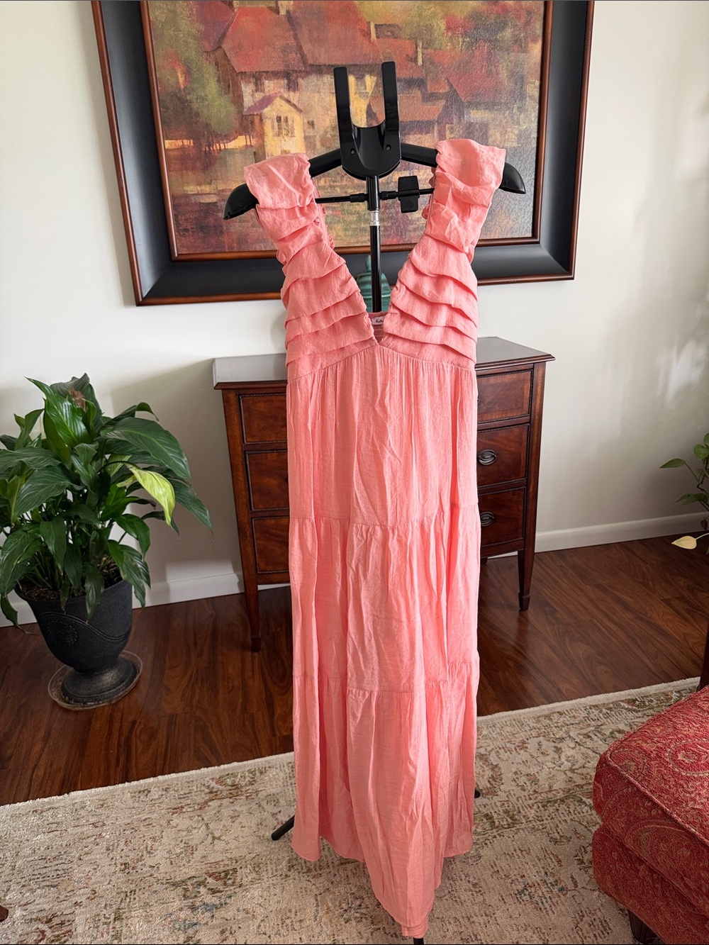 Pink Tiered Ruffle Maxi Dress
